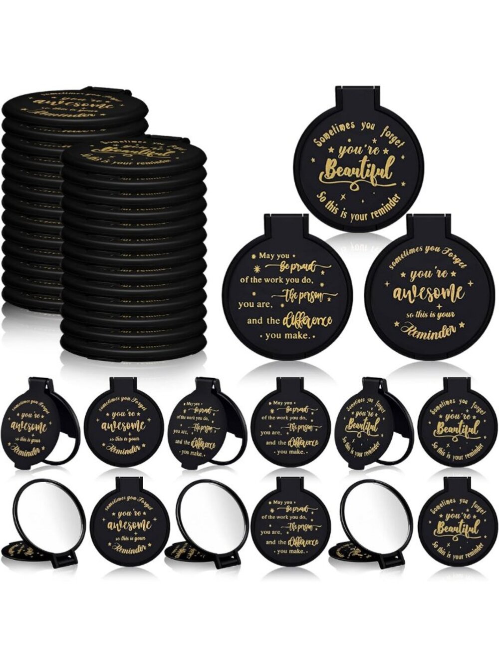 100 Pcs Compact Mirrors - Small Gifts for Women, Travel-Friendly, Black